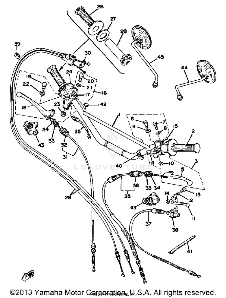Handlebar - Cable XT500E - 1978 Schematic