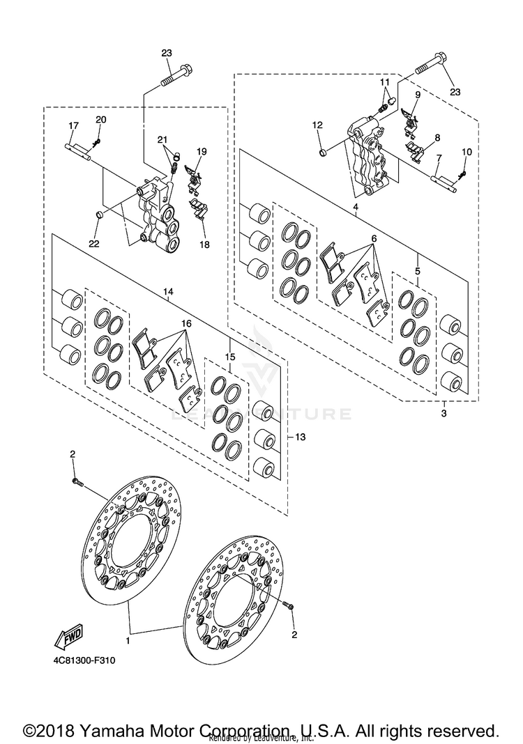 Front Brake Caliper R1 - YZFR1XCB - 2008 Schematic