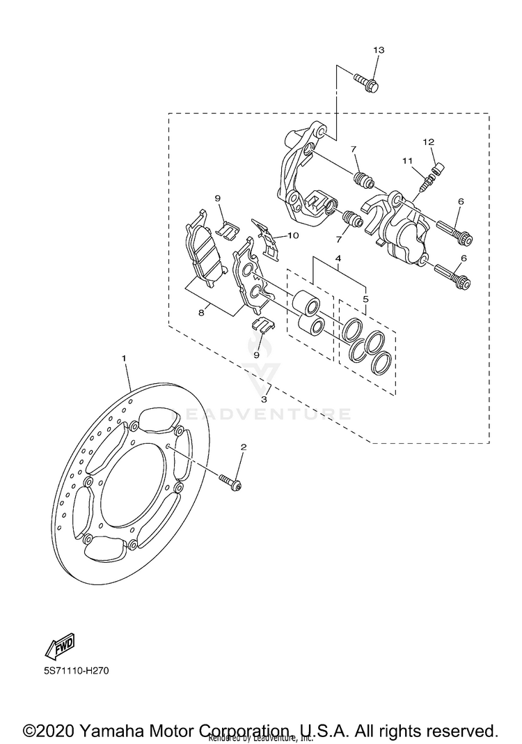 Front Brake Caliper V STAR 950 TOURER - XVS95CTGCB - 2016 Schematic