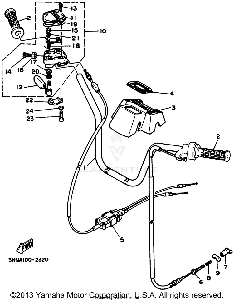 Handlebar - Cable BIG BEAR (ME & NH Only) - YFM350FWD_MNH - 1992 Schematic