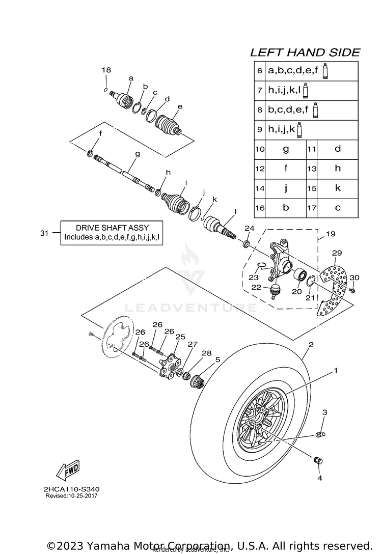 Front Wheel YXZ1000R EPS SS - YXZ10YEXHL - 2017 Schematic