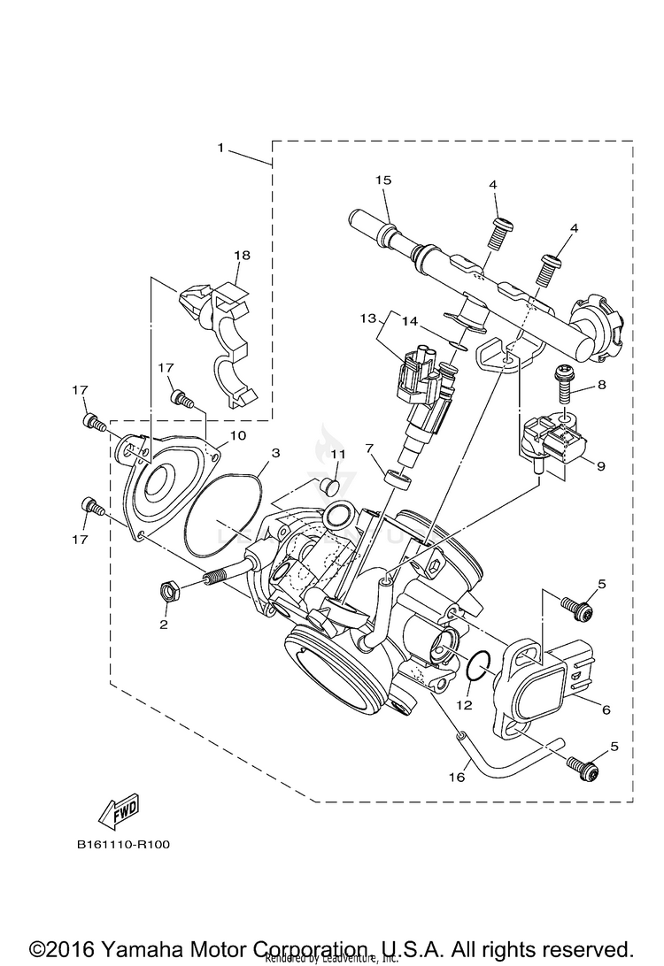 Throttle Body Assy 1 KODIAK 700 4WD - YFM70KDXGG - 2016 Schematic