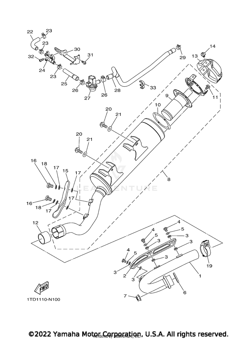 Exhaust YFZ450R SE - YFZ45YSSNB - 2022 Schematic