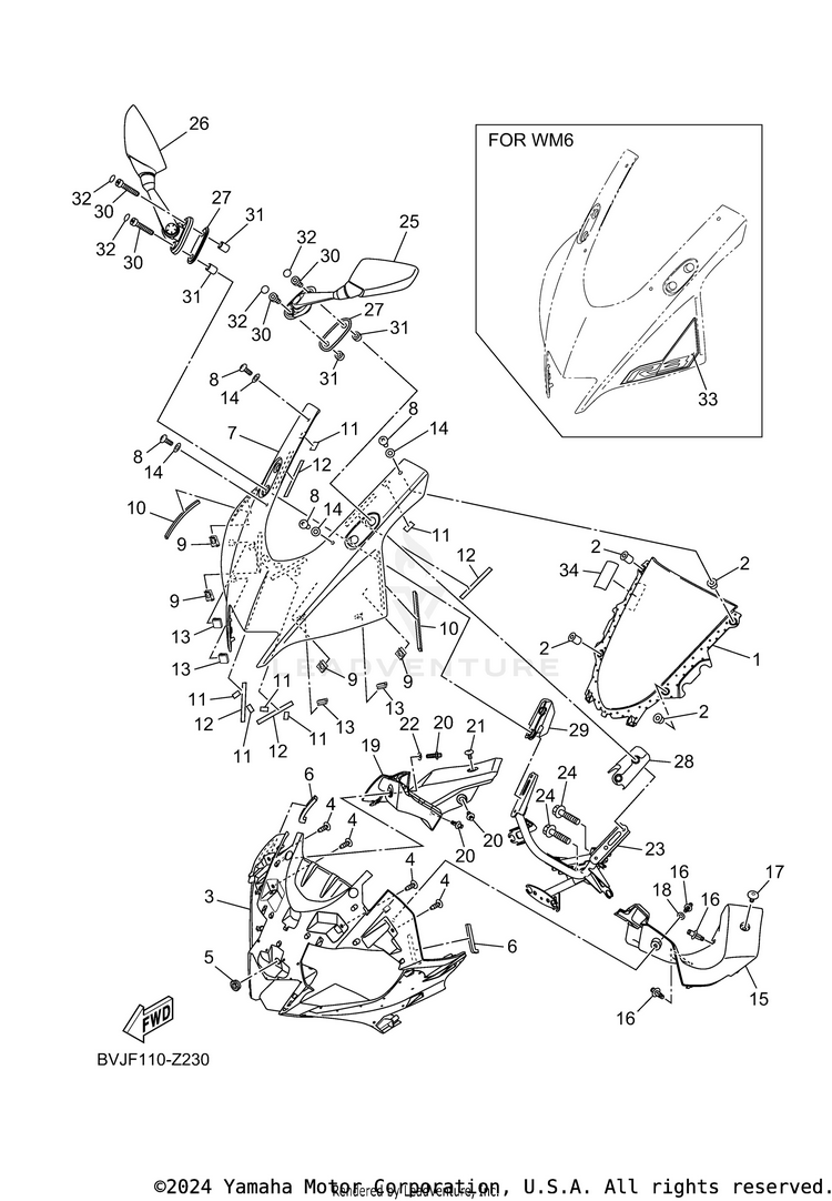 Windshield YZFR3 ABS - YZFR3ARL - 2024 Schematic