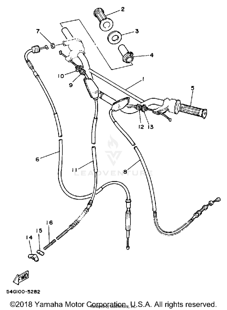 Handlebar Cable BIG WHEEL ELEC START - BW200ES - 1986 Schematic