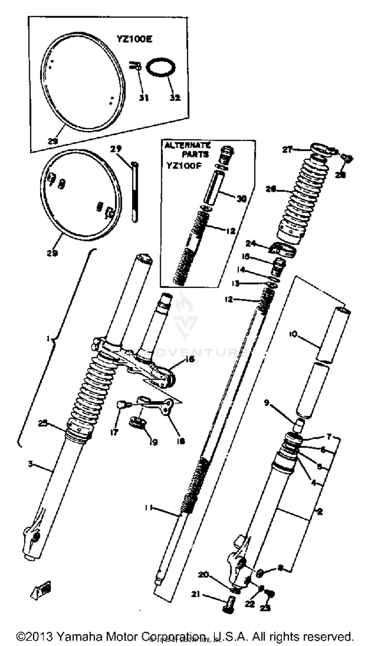 Front Fork Yz100 E - F Schematic