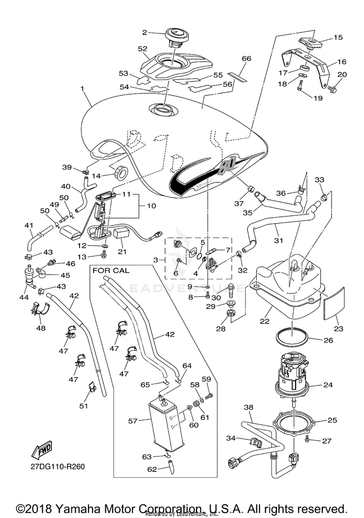 Fuel Tank STRYKER - XVS13CGCL - 2016 Schematic