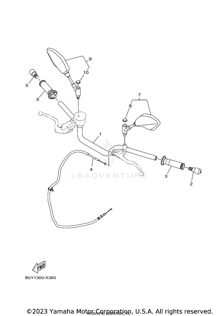 Steering Handle & Cable MT10 - MT10NCB - 2022 Schematic