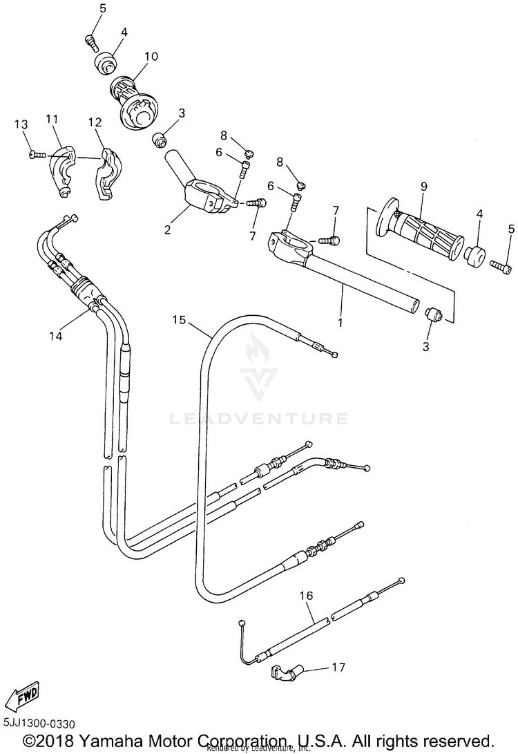 Steering Handle Cable YZFR1 - YZFR1SNC - 2001 Schematic