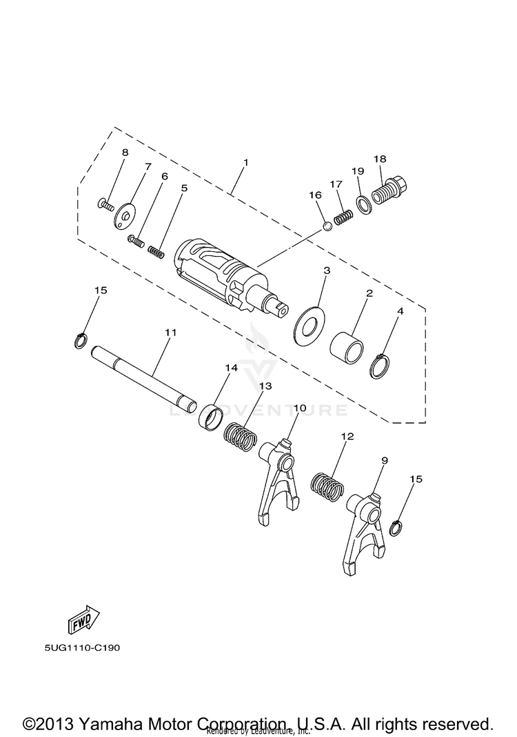 Shift Cam Fork RHINO 660 (Pastel Deep Green) - YXR66FAS - 2004 Schematic