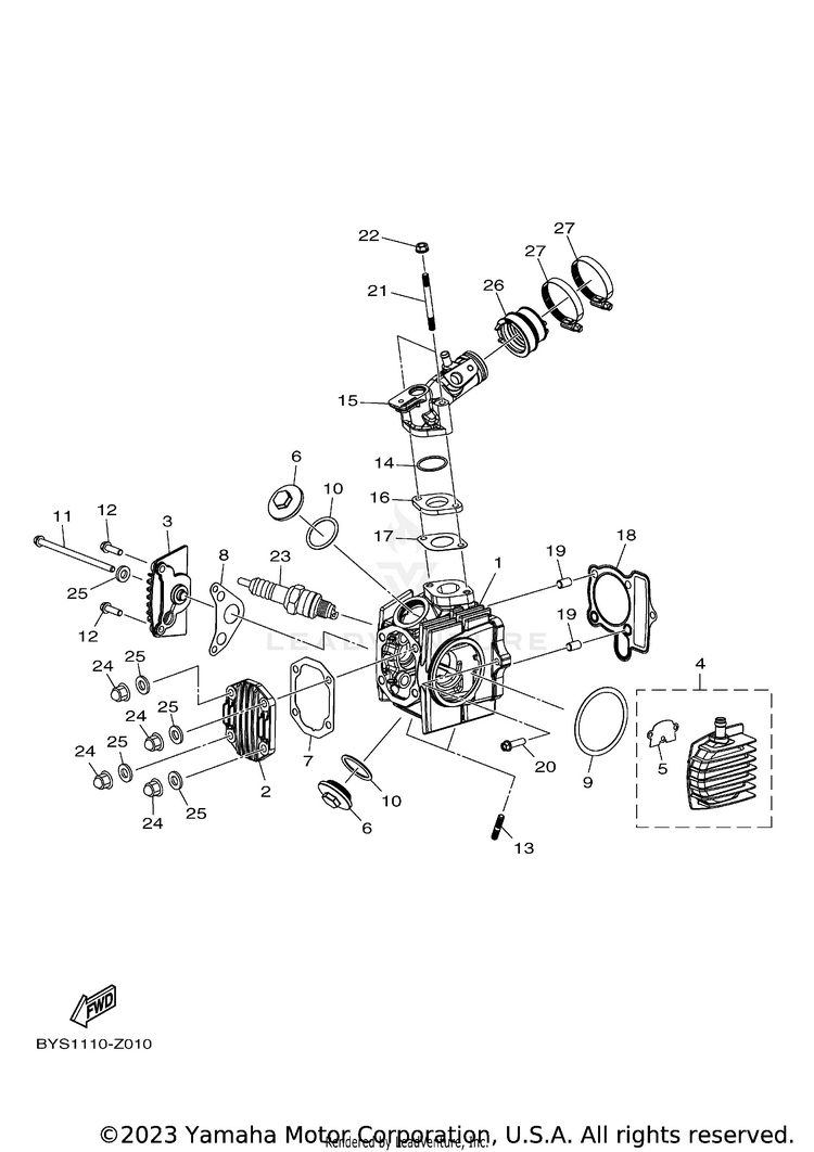 Cylinder Head RAPTOR 110 - YFM01RYXRG - 2024 Schematic