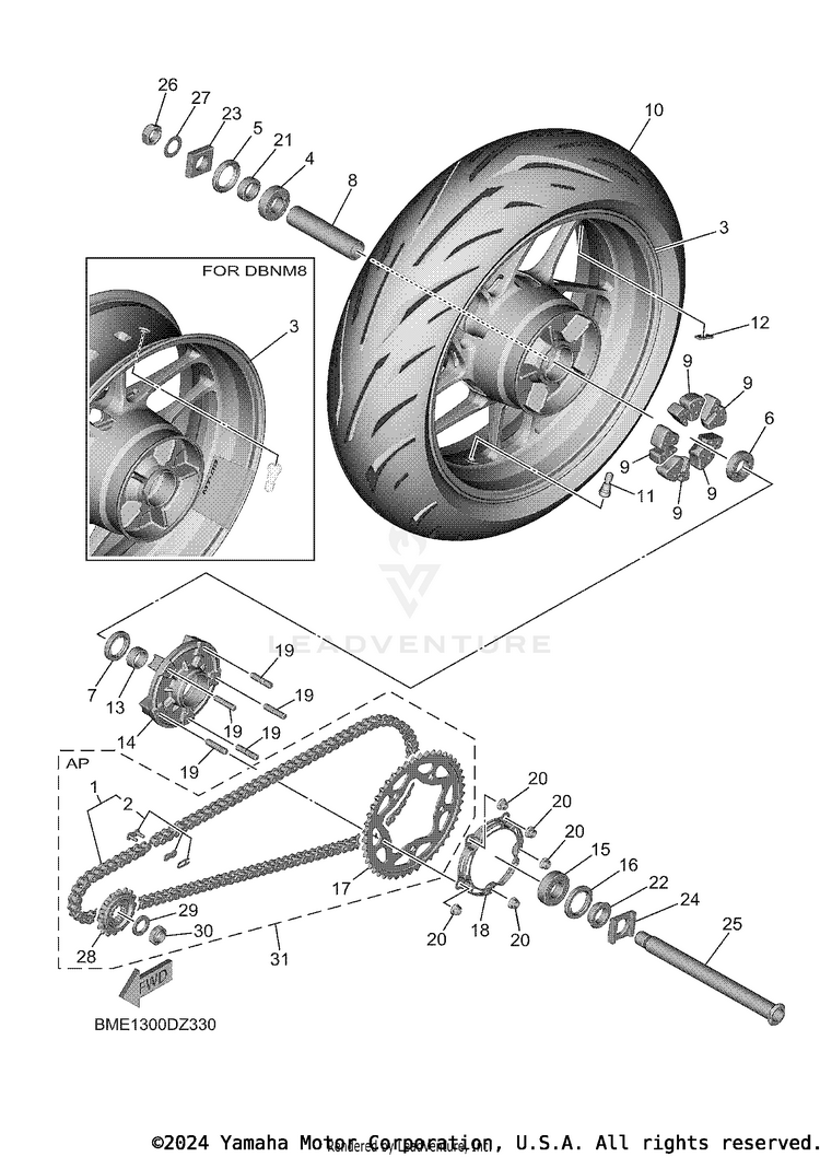 Rear Wheel MT09 - MT09RCB - 2024 Schematic