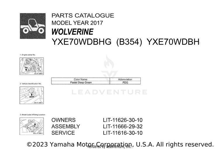 1 Title Page WOLVERINE - YXE70WDBHG - 2017 Schematic