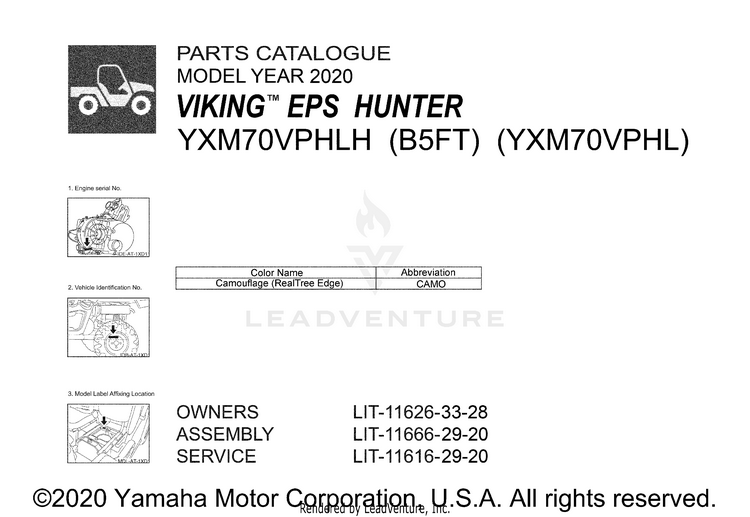 1 Title Page VIKING EPS HUNTER - YXM70VPHLH - 2020 Schematic
