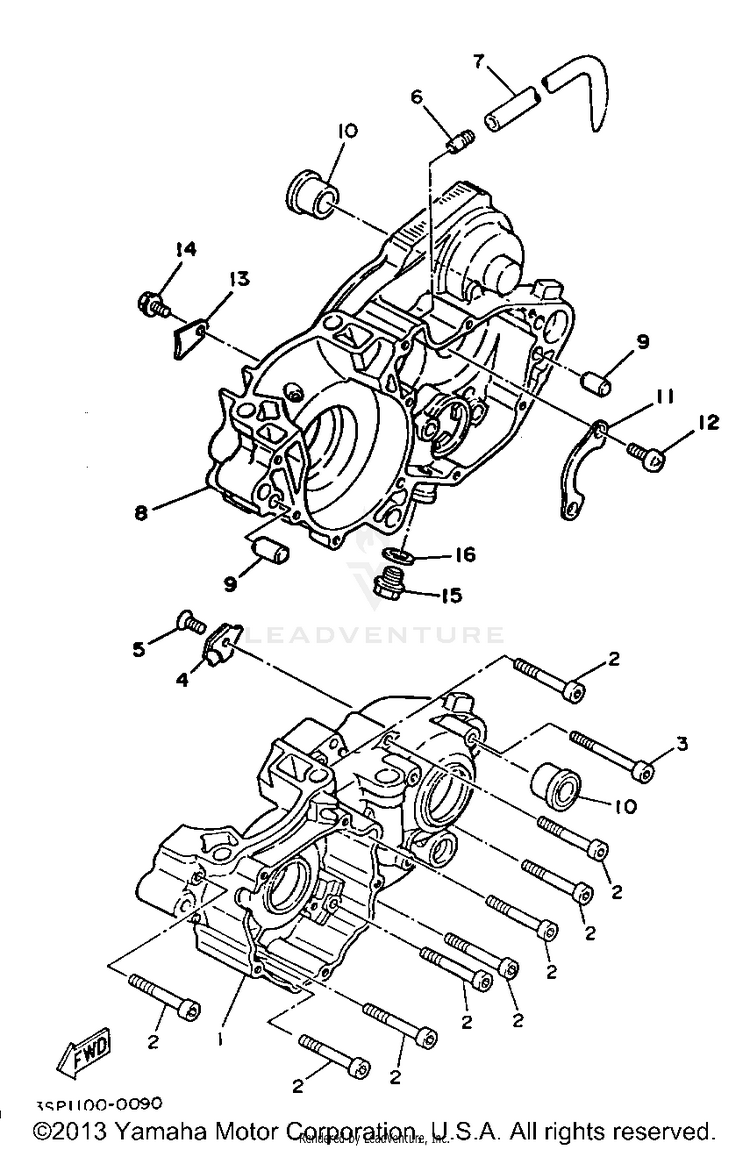 Crankcase YZ250E - 1993 Schematic