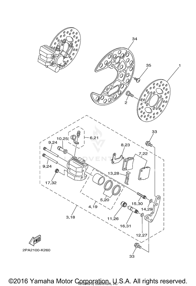 Front Brake Caliper RAPTOR 125 - YFM125RBL - 2012 Schematic