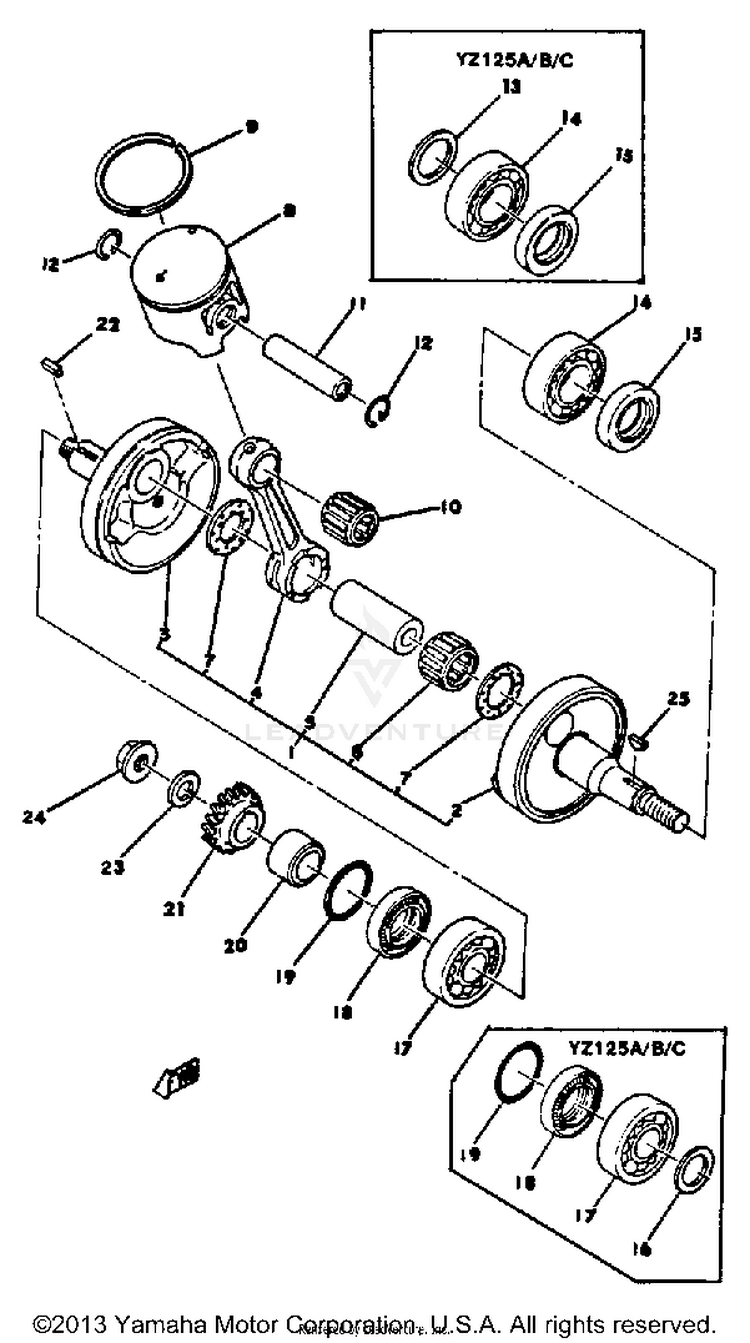 Crankshaft - Piston Yz125a - B - C - D Schematic