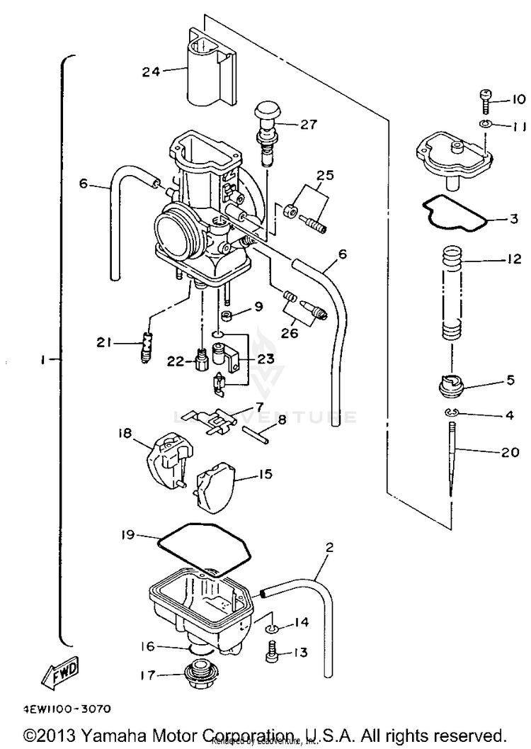 Carburetor YZ250E1 - 1993 Schematic
