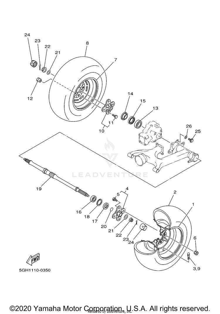 Rear Wheel KODIAK 4WD HUNTER - YFM400FAHN - 2001 Schematic