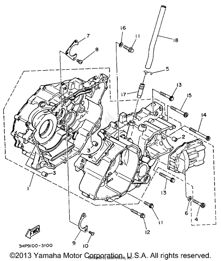 Crankcase BIG BEAR 4WD - YFM350FWE - 1993 Schematic