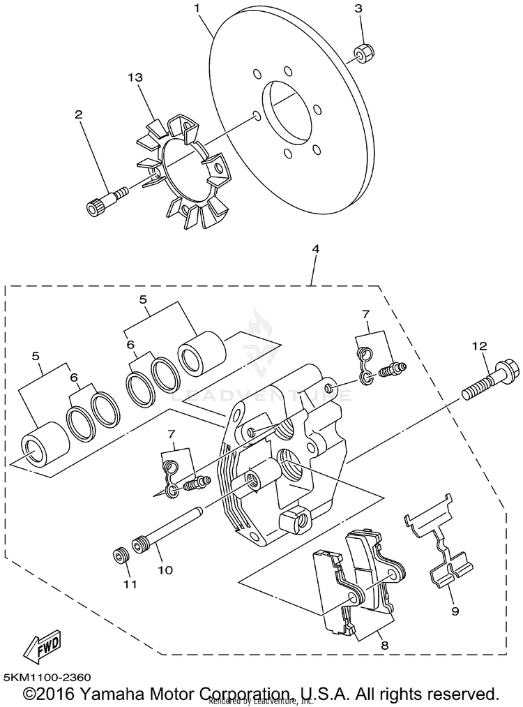Rear Brake Caliper GRIZZLY 660 - YFM660FP - 2002 Schematic