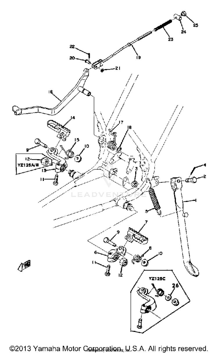 Stand - Footrest - Brake Pedal Yz125a - B - C Schematic