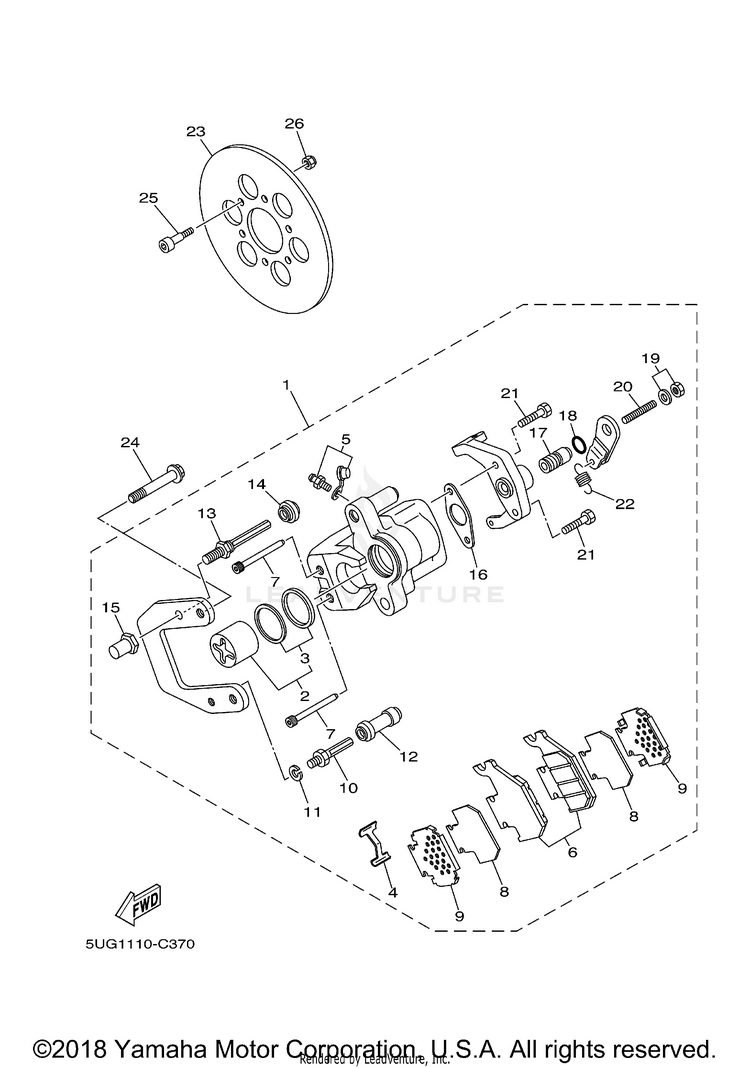 Rear Brake Caliper RHINO HARDWOODS CAMO - YXR660FAHS - 2004 Schematic