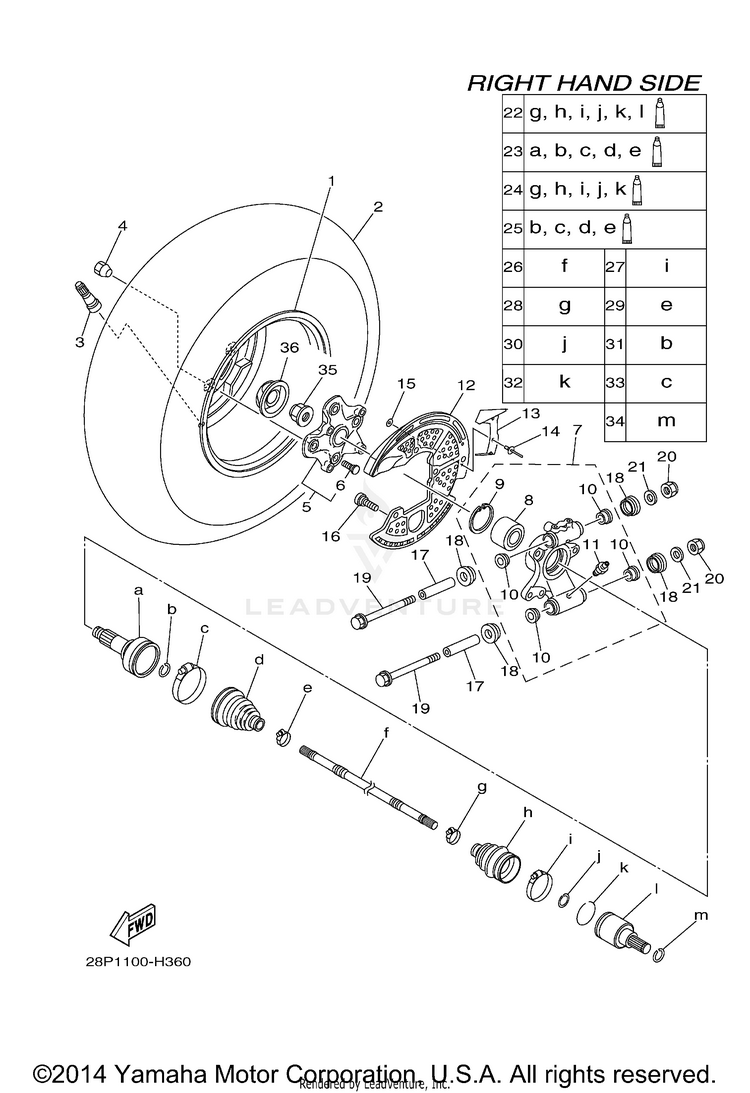 Rear Wheel 2 GRIZZLY 700 FI 4WD - YFM7FGZB - 2010 Schematic