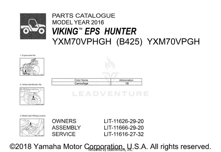 1 Title Page VIKING EPS HUNTER - YXM70VPHGH - 2016 Schematic