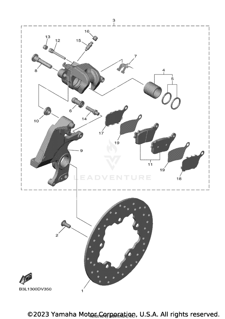 Rear Brake Caliper YZFR1 - YZFR1LCB - 2020 Schematic