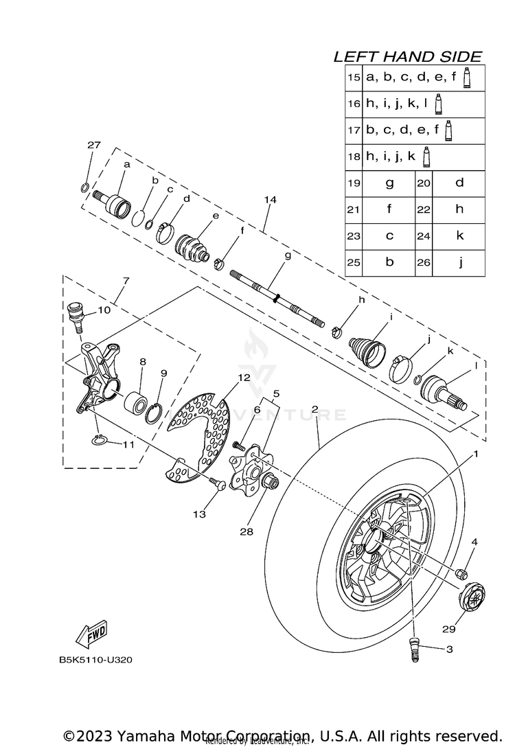Front Wheel KODIAK 700 EPS - YFM70KPAPG - 2023 Schematic