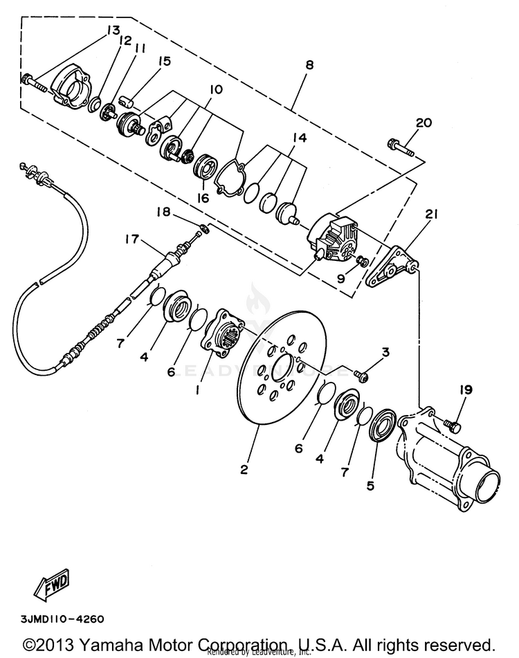 Rear Brake Caliper BLASTER - YFS200H - 1996 Schematic