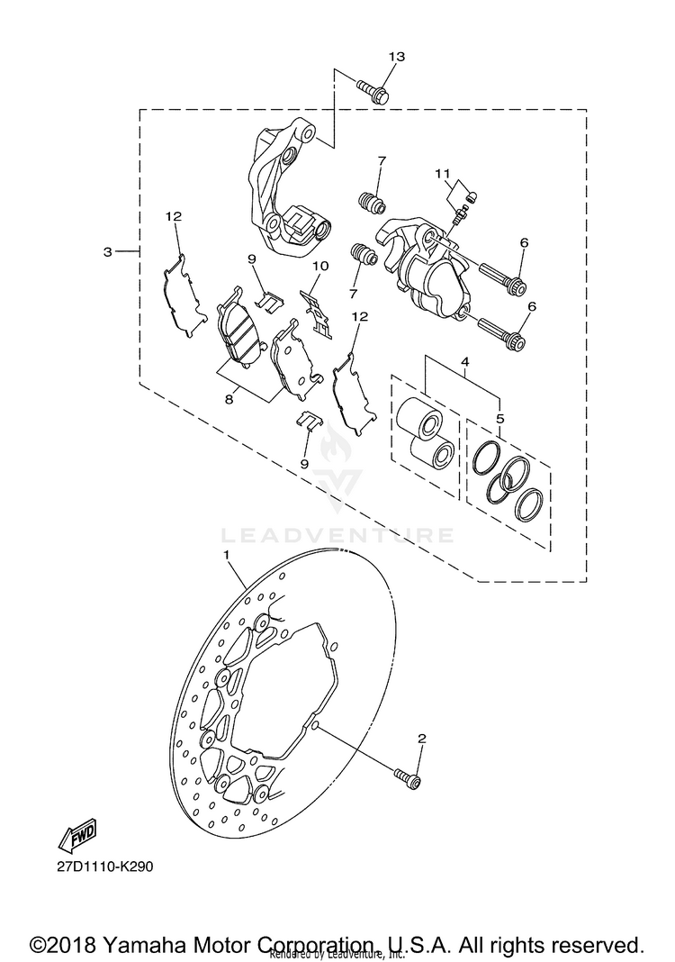 Front Brake Caliper STRYKER - XVS13CBCO - 2012 Schematic