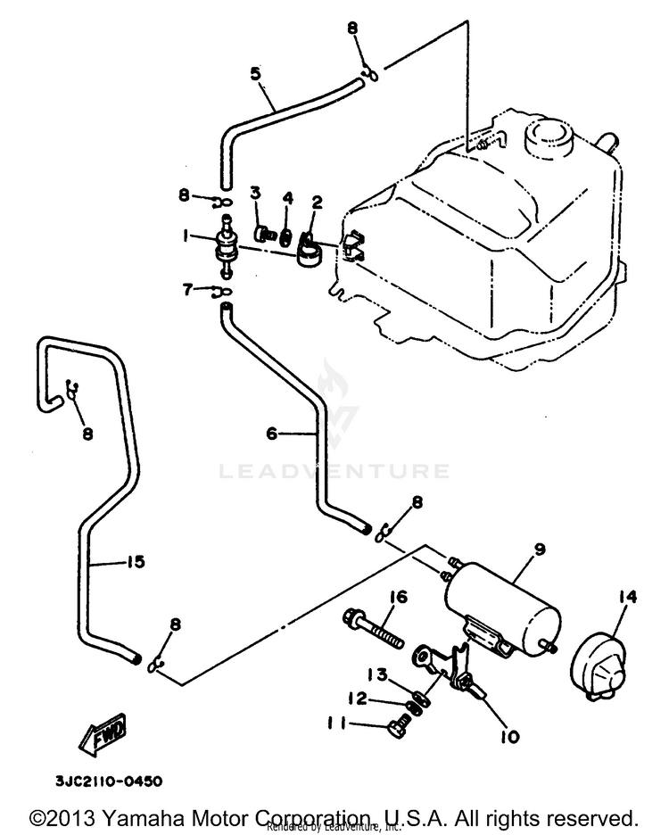 Fuel Tank California Only VIRAGO 535 - XV535HC - 1996 Schematic