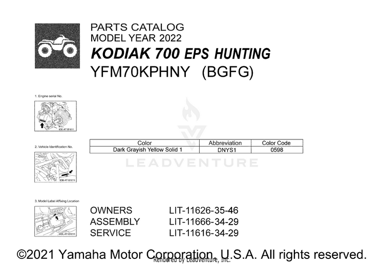 1 Title Page KODIAK 700 EPS HUNTI - YFM70KPHNY - 2022 Schematic