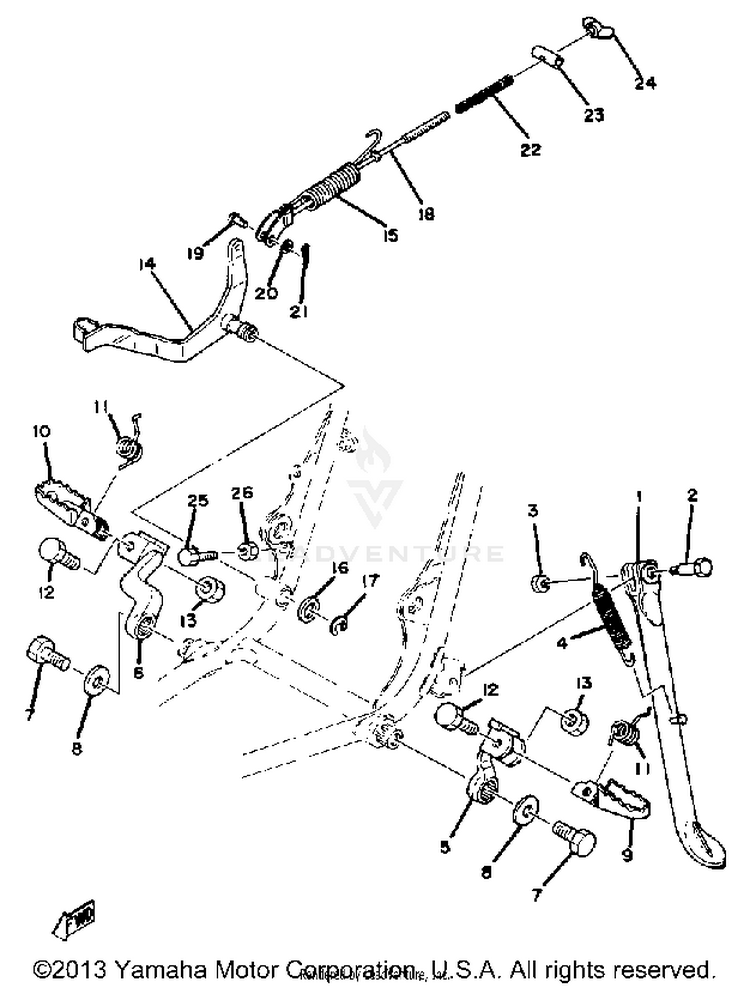 Stand - Footrest - Brake Pedal Yz125e - F Schematic