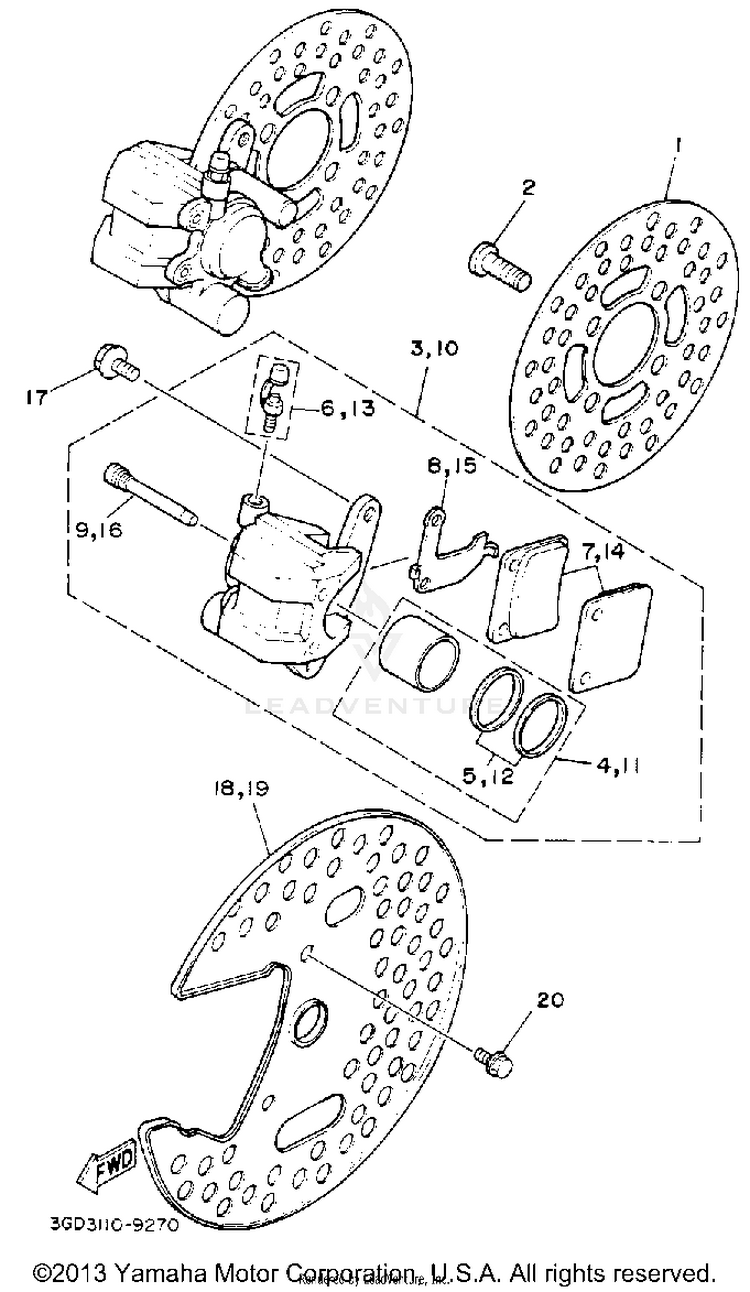 Front Brake Caliper BANSHEE - YFZ350D_MN - 1992 Schematic