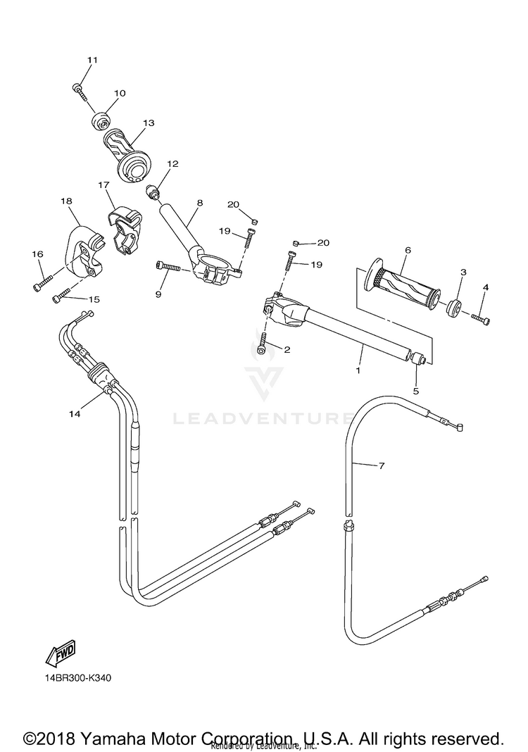 Steering Handle Cable YZFR1 - YZFR1ACR - 2011 Schematic