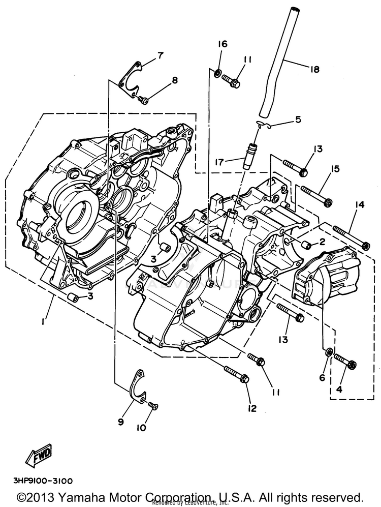 Crankcase BIG BEAR 4WD - YFM350FWG - 1995 Schematic