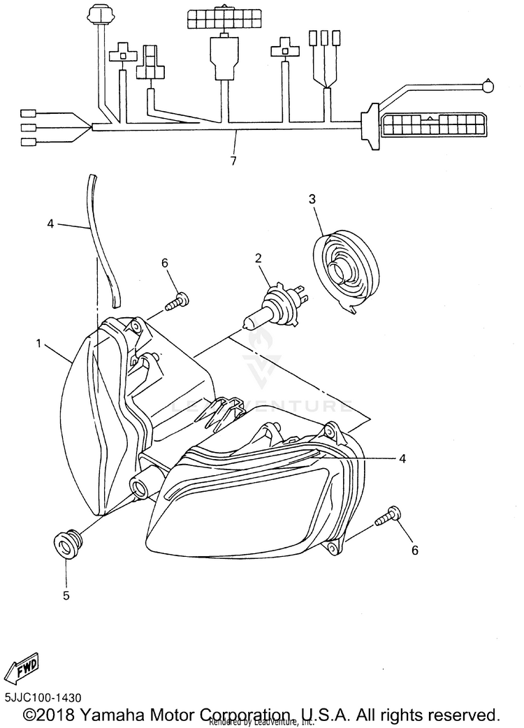 Headlight YZFR1 - YZFR1NC - 2001 Schematic