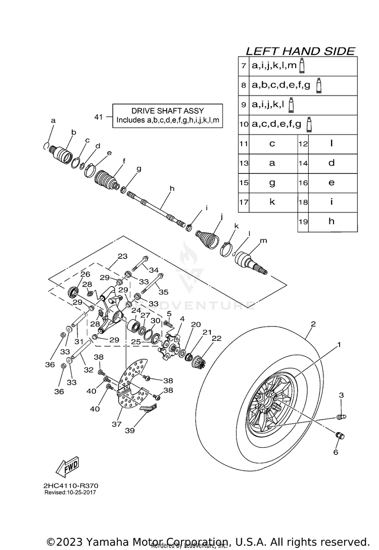 Rear Wheel YXZ1000 EPS - YXZ10YPXGL - 2016 Schematic