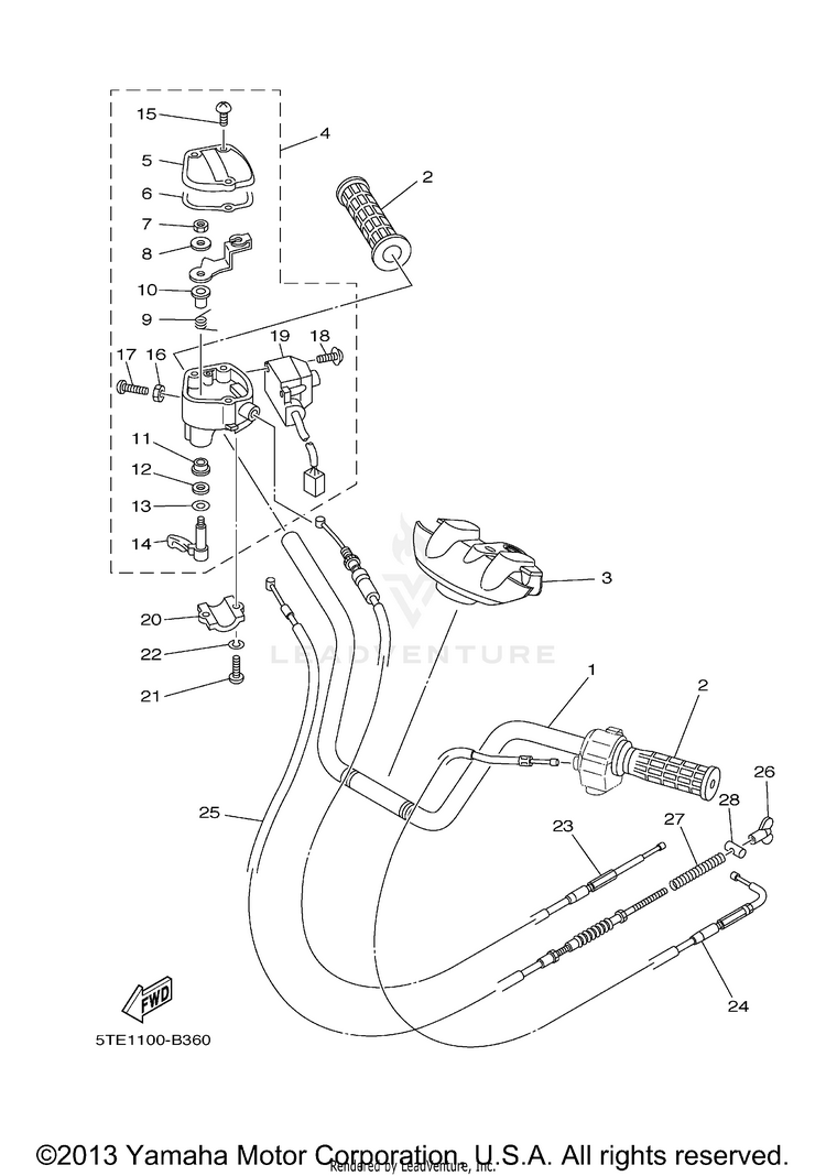 Steering Handle Cable KODIAK 400 4WD - YFM400FAR - 2003 Schematic