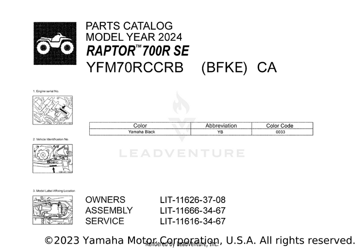1 Title Page RAPTOR 700R SE CAL - YFM70RCCRB - 2024 Schematic