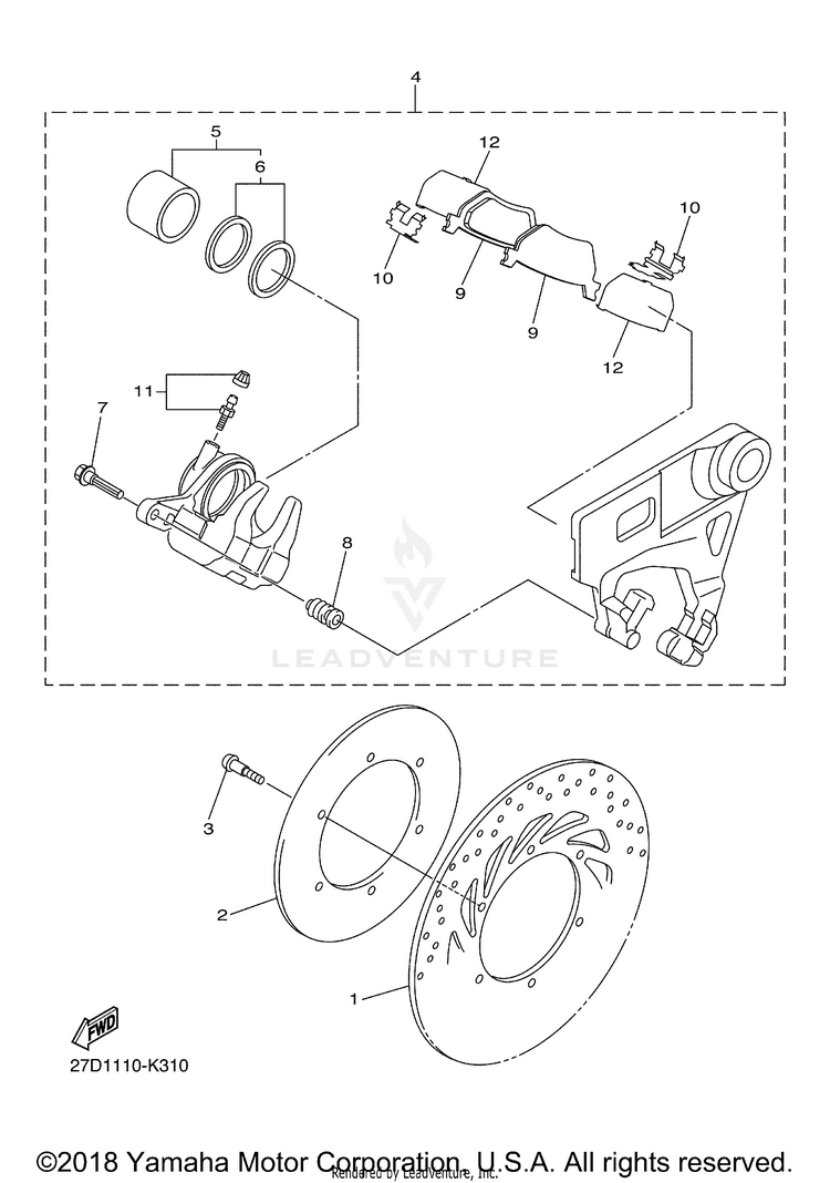 Rear Brake Caliper STRYKER - XVS13CBCB - 2012 Schematic