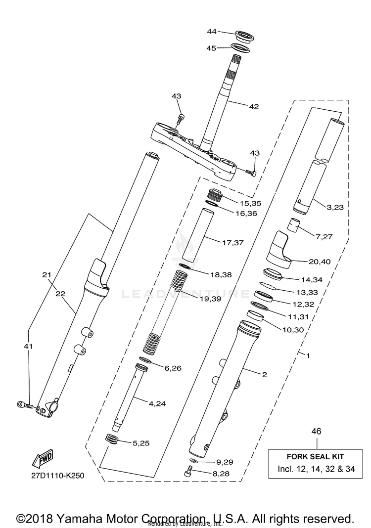Front Fork STRYKER - XVS13CBCO - 2012 Schematic