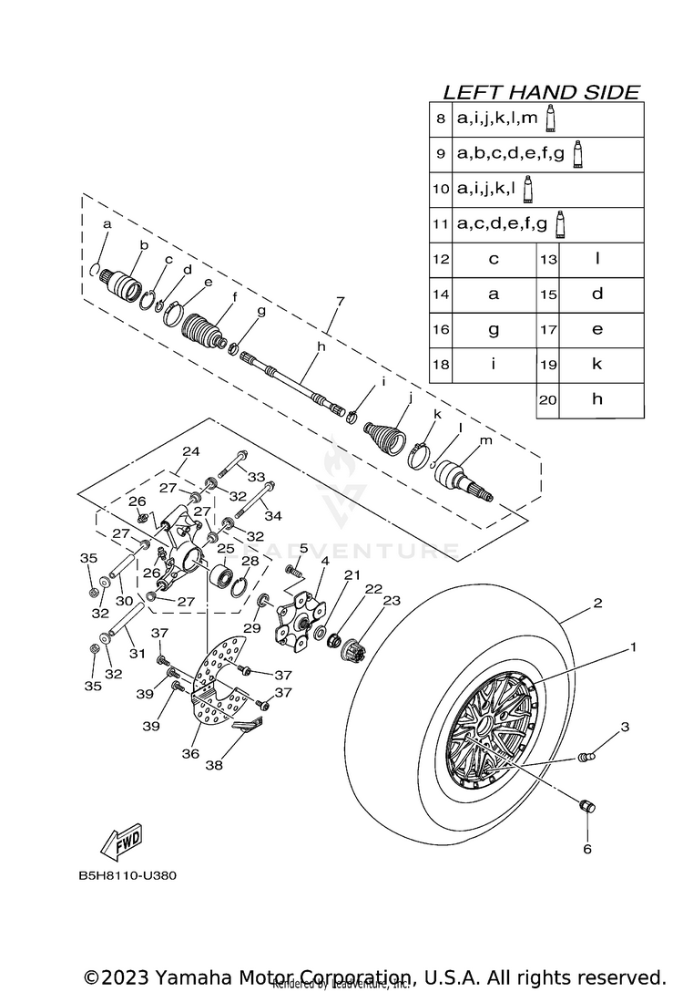 Rear Wheel YXZ1000R EPS - YXZ10YMXLR - 2020 Schematic