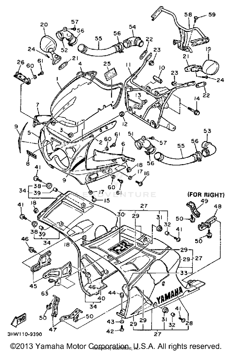 Cowling 1 FZR600AC - 1990 Schematic