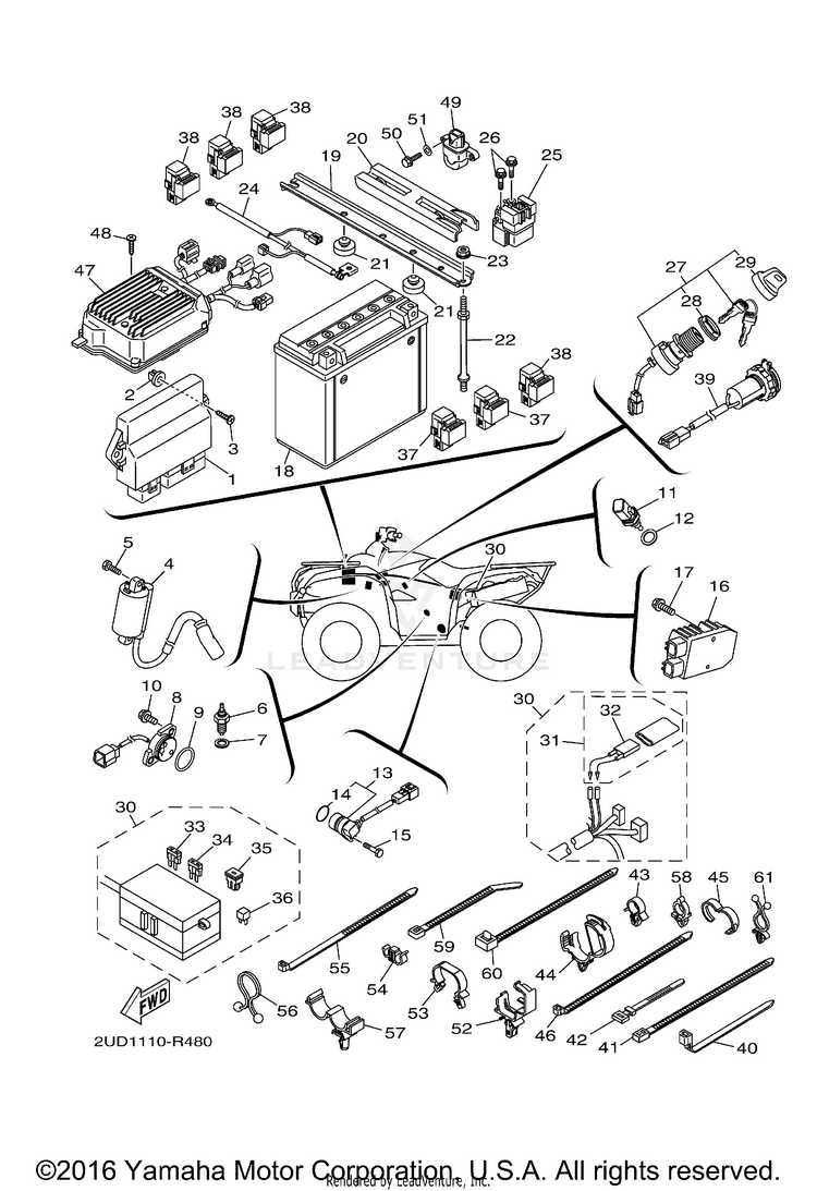 Electrical 1 GRIZZLY EPS 4WD - YFM70GPXGG - 2016 Schematic