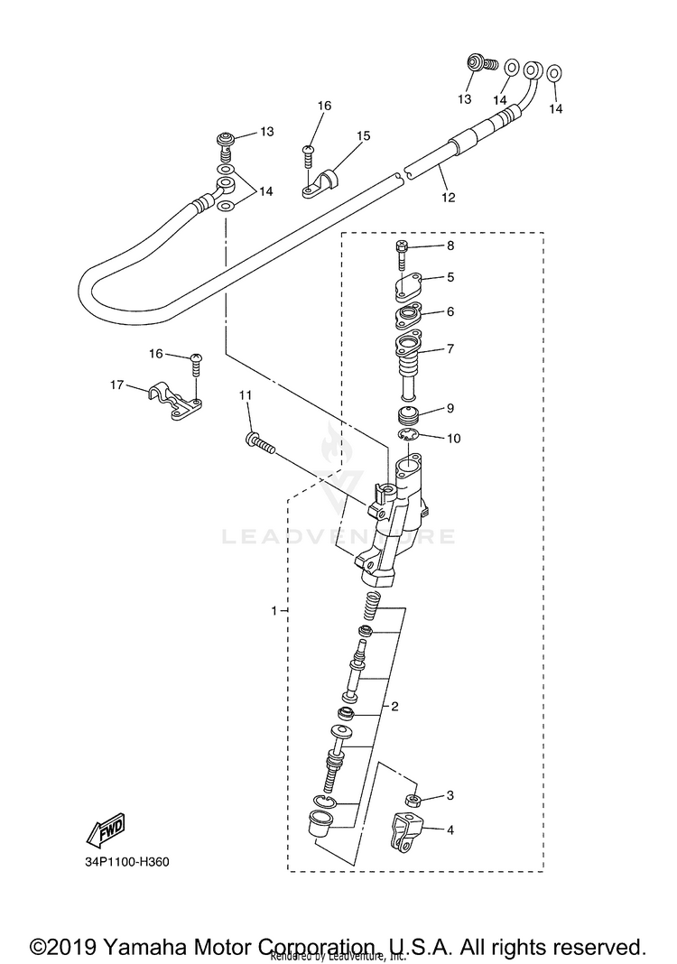 Rear Master Cylinder YZ250F - YZ250FAB - 2011 Schematic