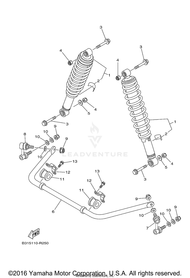 Rear Suspension GRIZZLY EPS 4WD LTD EDITION - YFM70GPLGR - 2016 Schematic